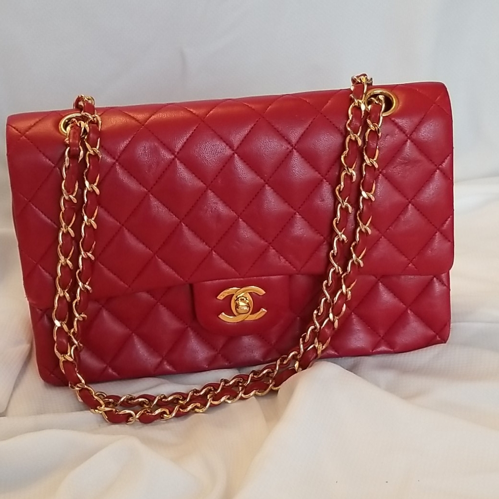 Chanel double flap red quilted lambskin